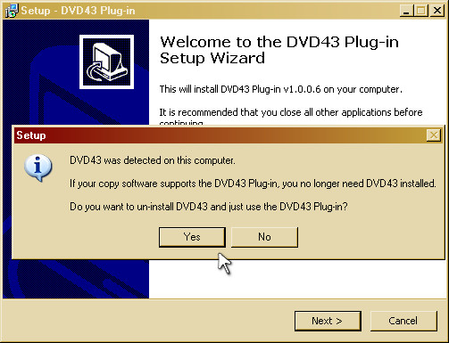Chose whether to uninstall old version of DVD43