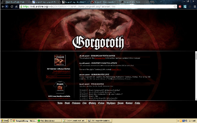 Gorgoroths official website with closed Timeline